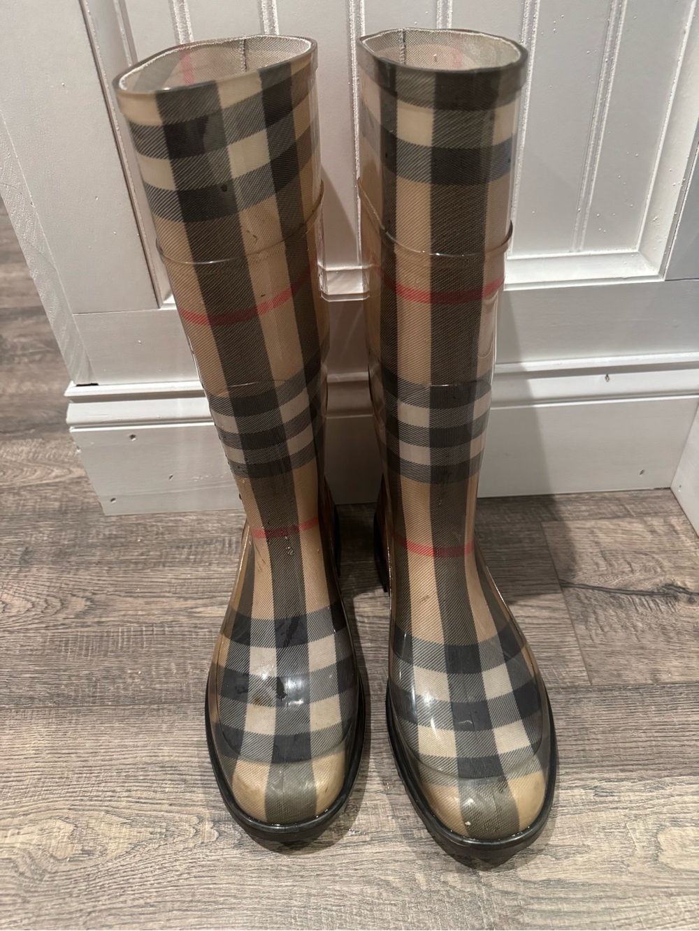 Burberry Beige & Black Plaid Women's Rain Boots